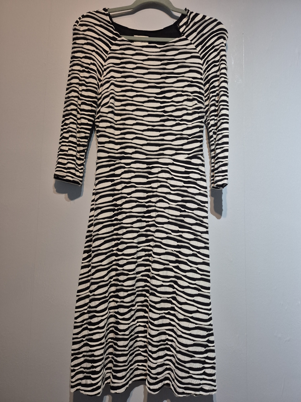 Beige by eci Black and White Wavy Stripe Long Sleeve Midi Dress